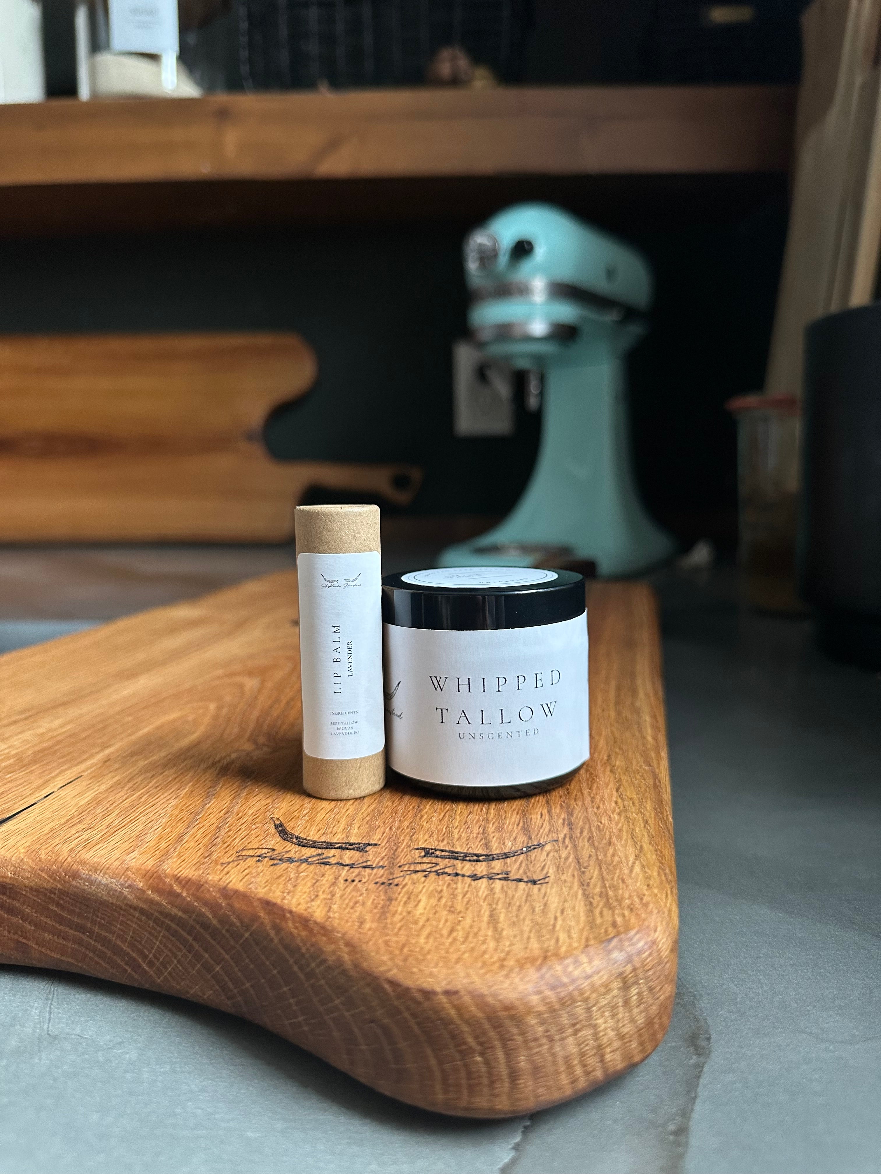 2 oz unscented tallow + lip balm